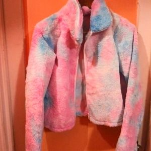 Tie Dye Zipper Hooded Teddy Jacket